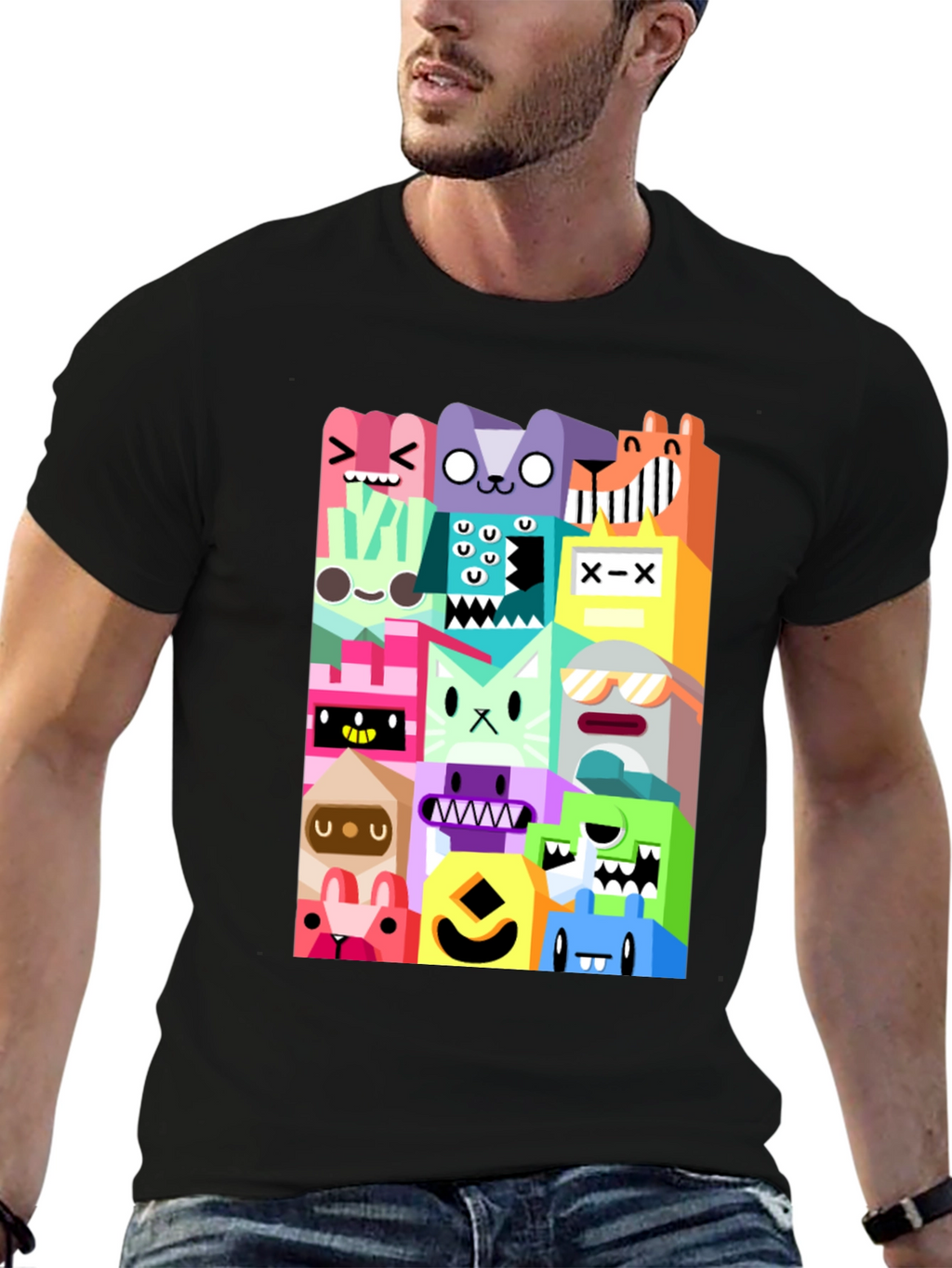 Funky Cartoon Character Black T-Shirt