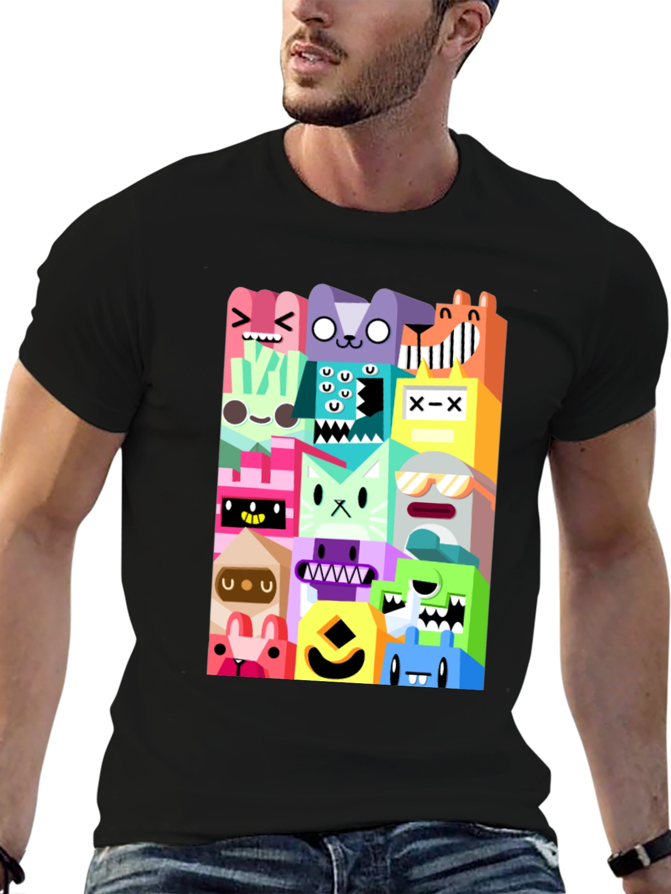 Funky Cartoon Character Black T-Shirt