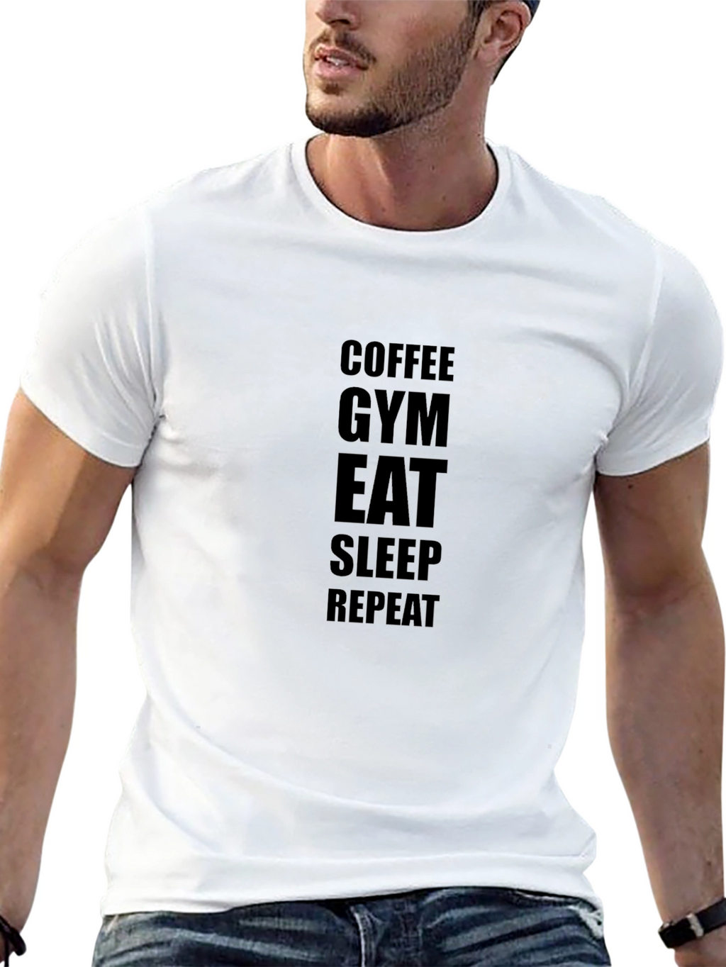 Coffee Gym Eat Sleep Repeat - Black T-Shirt