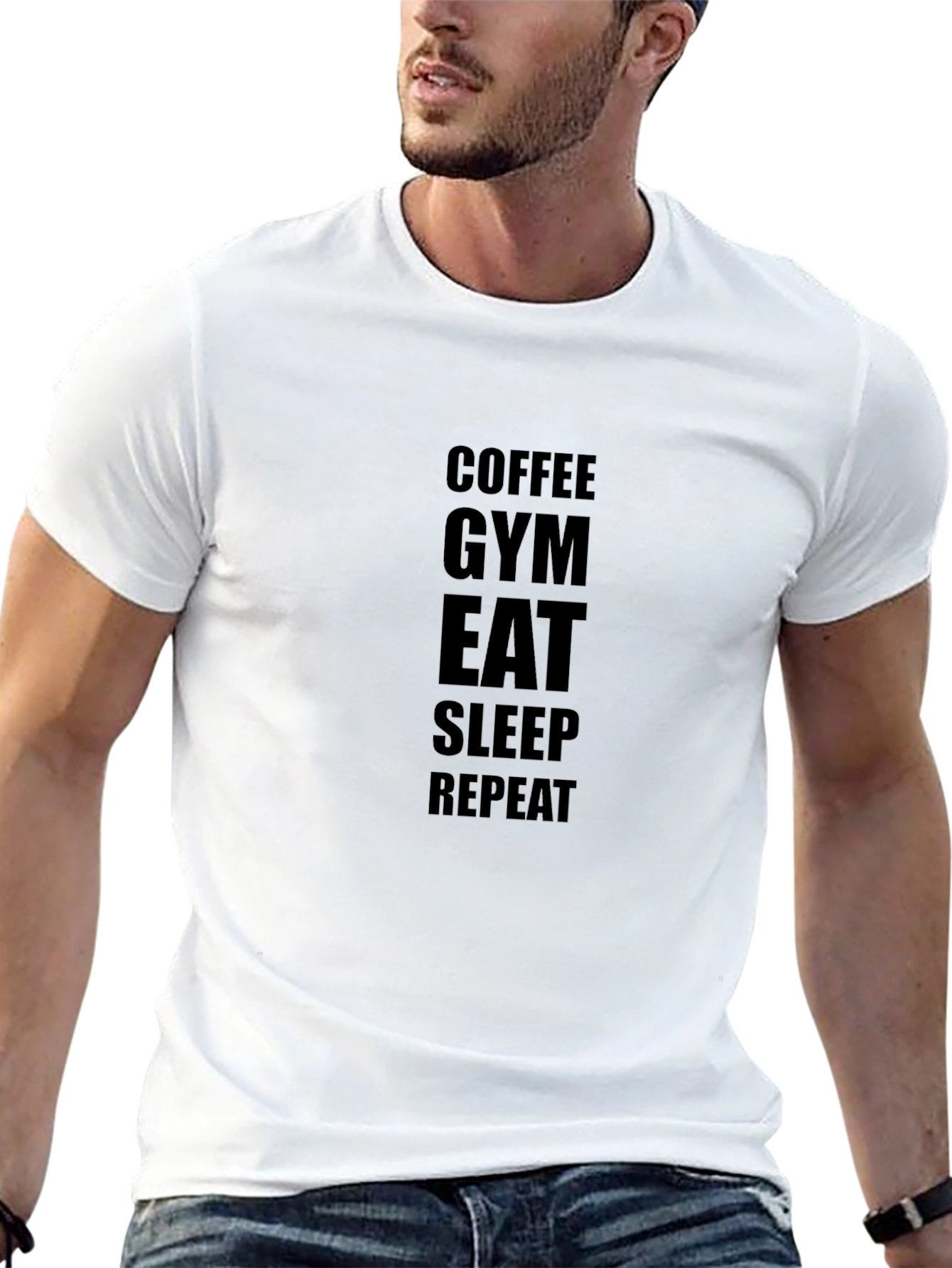 Coffee Gym Eat Sleep Repeat - Black T-Shirt