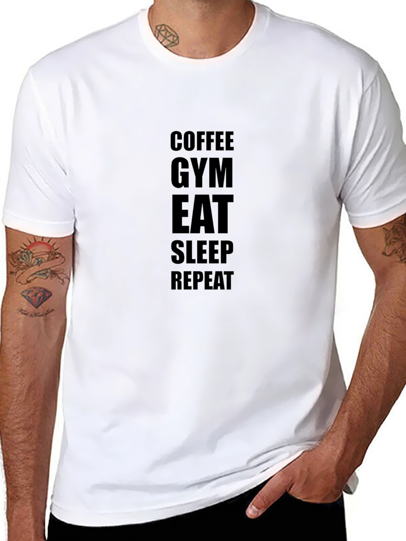 Coffee Gym Eat Sleep Repeat - Black T-Shirt