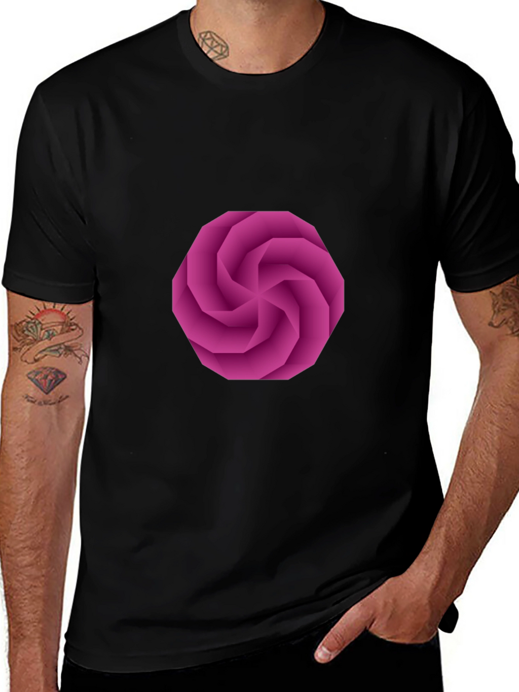 Geometric Swirl Graphic Black T-Shirt
