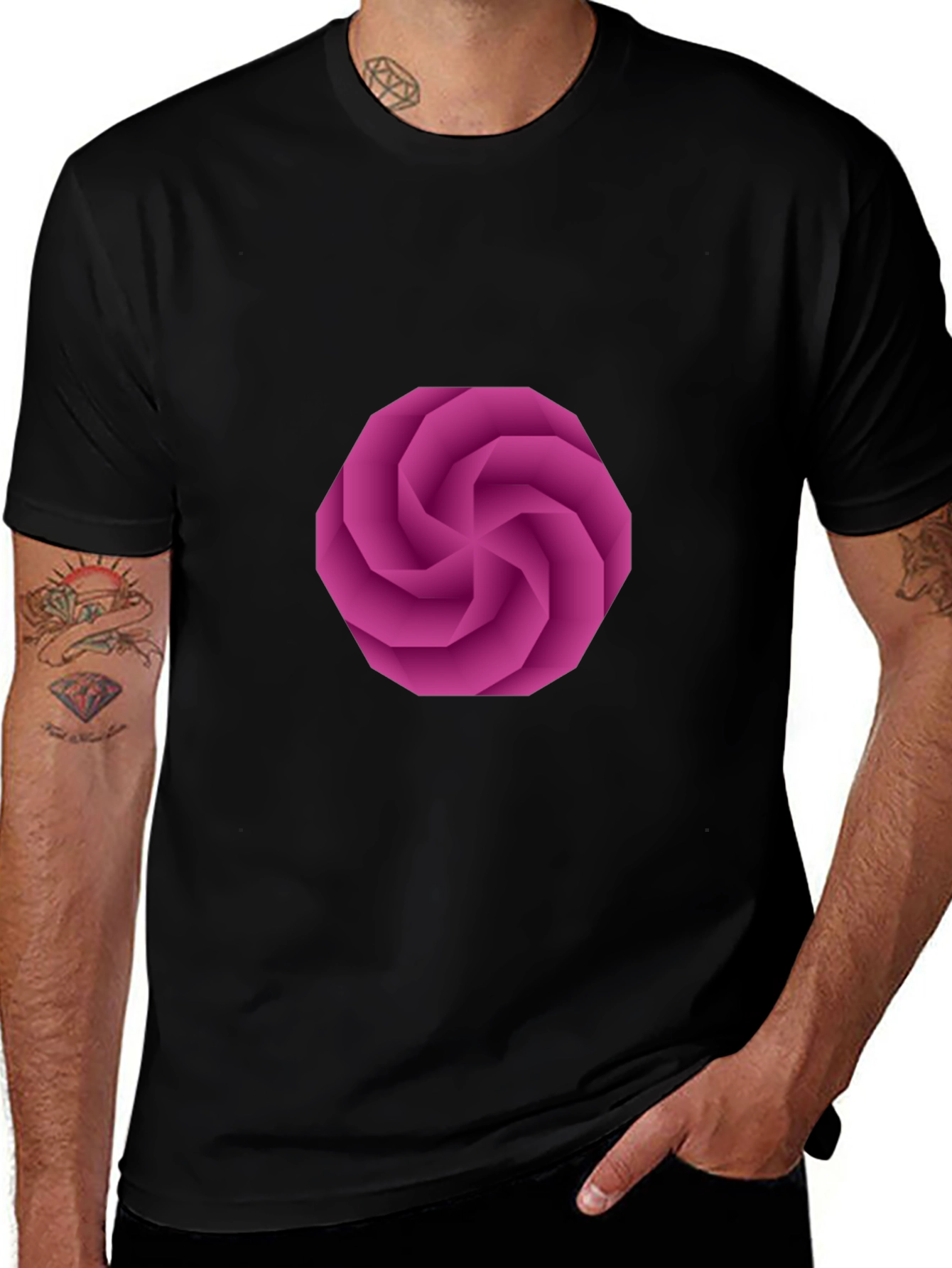 Geometric Swirl Graphic Black T-Shirt