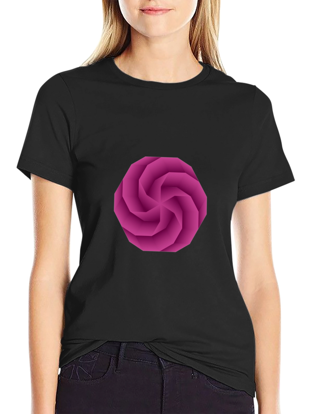 Geometric Swirl Graphic Black T-Shirt