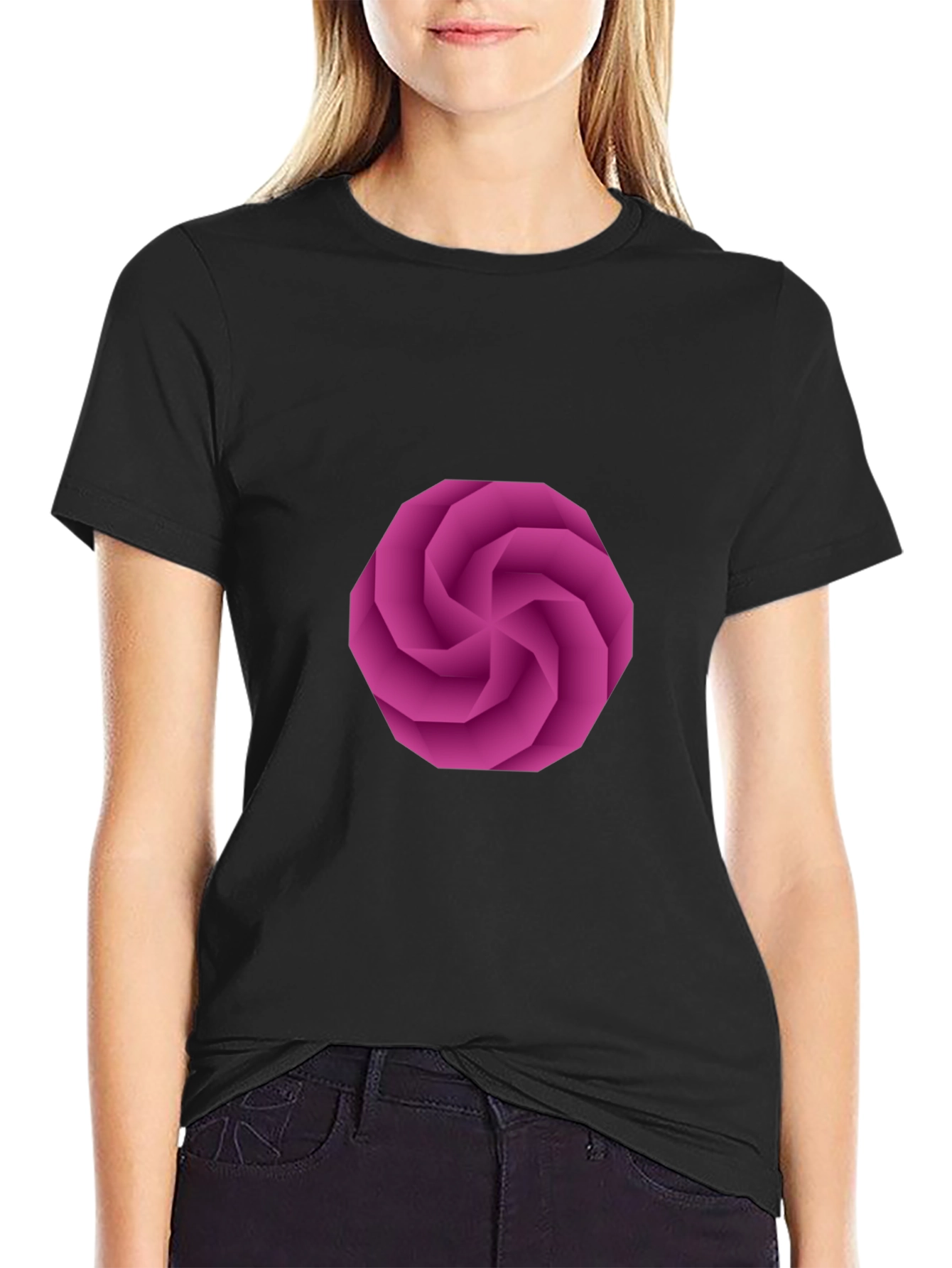 Geometric Swirl Graphic Black T-Shirt