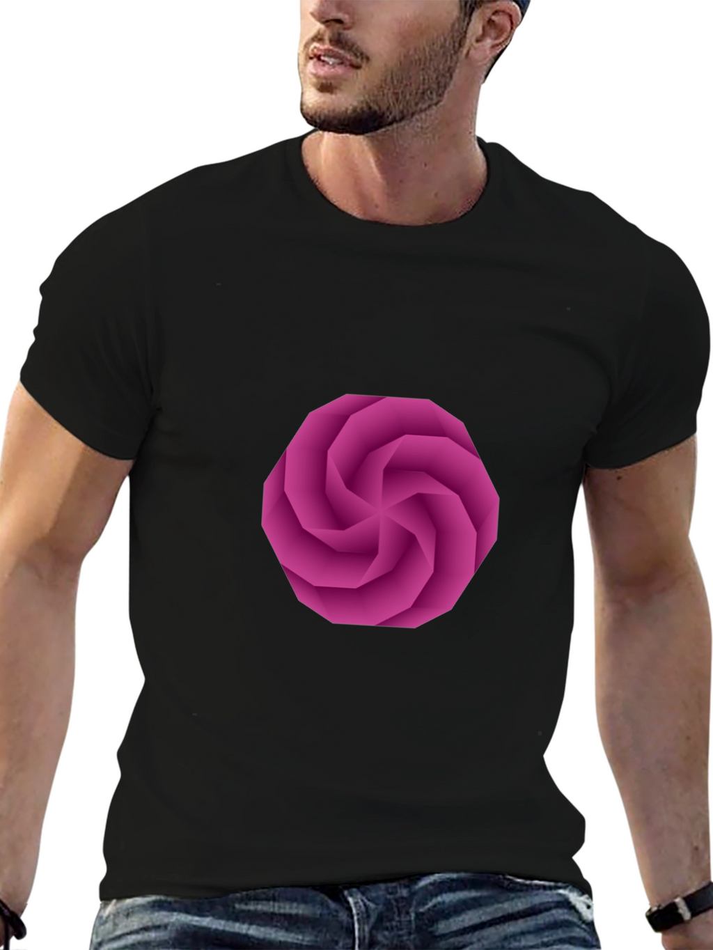 Geometric Swirl Graphic Black T-Shirt