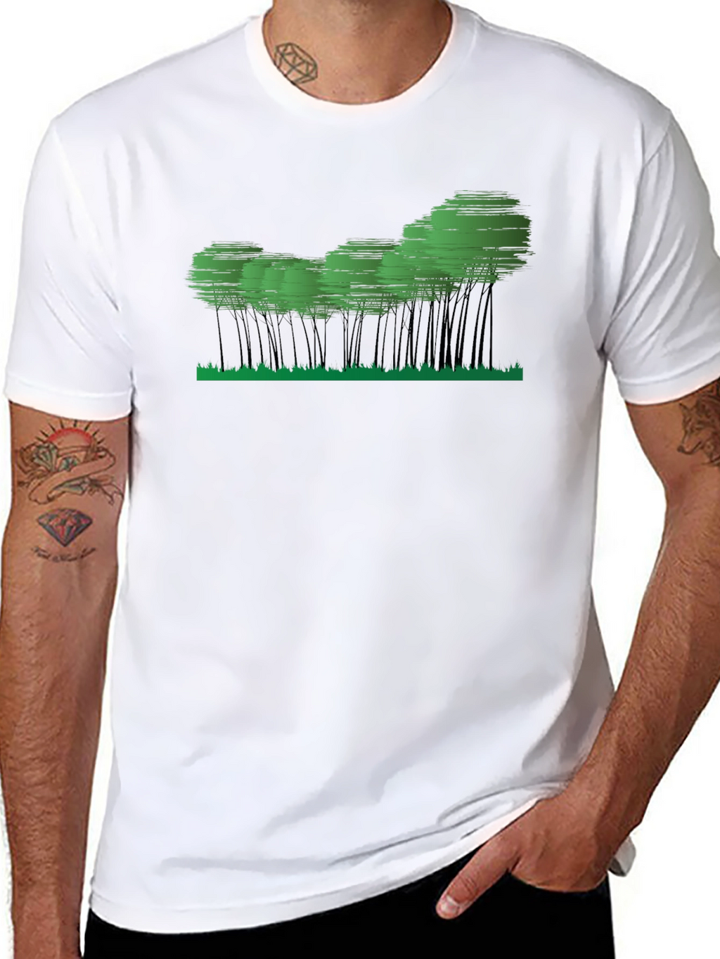 Mens Black Graphic Tee - Abstract Forest Design