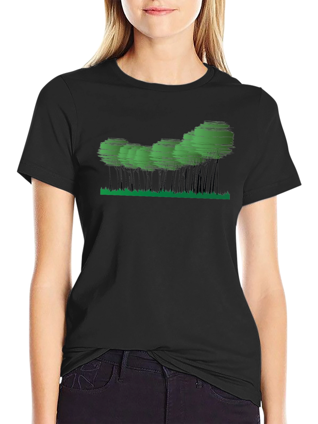 Mens Black Graphic Tee - Abstract Forest Design