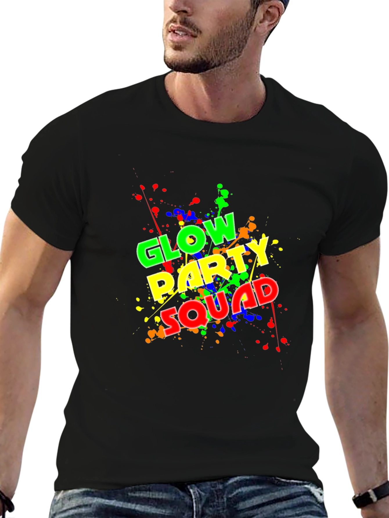 Glow Party Squad T-Shirt - Neon Splash Design