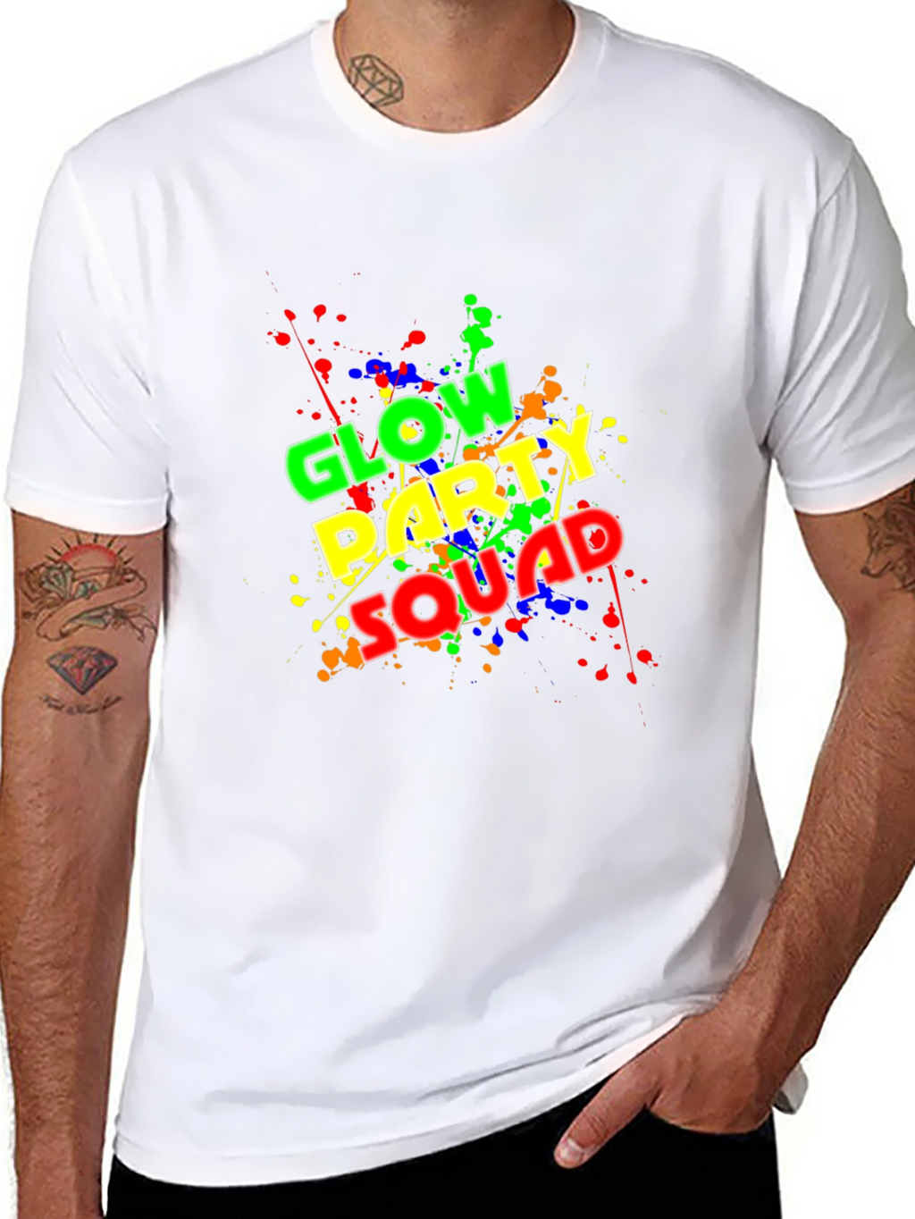 Glow Party Squad T-Shirt - Neon Splash Design