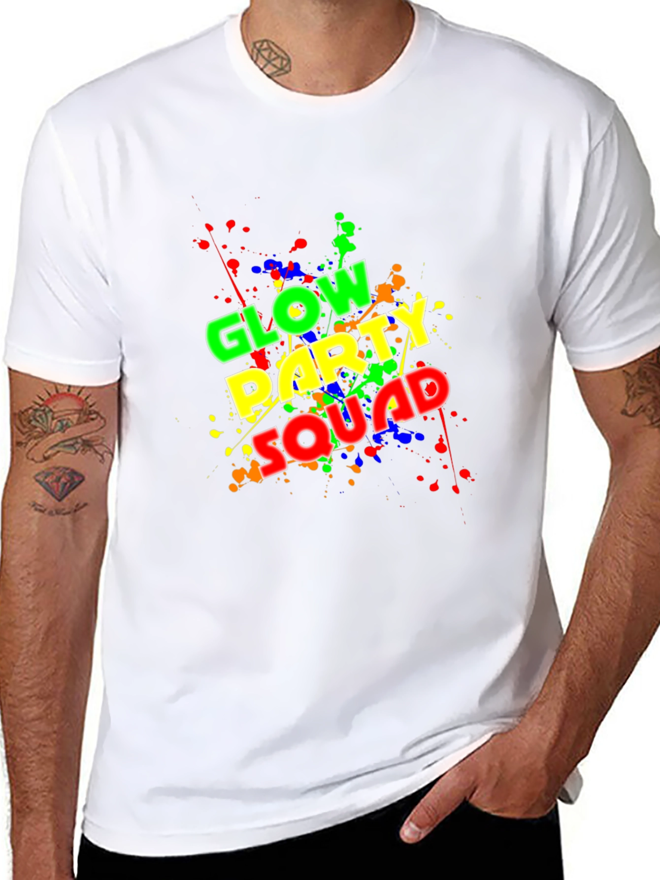 Glow Party Squad T-Shirt - Neon Splash Design