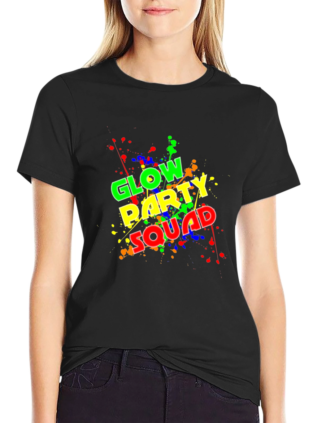 Glow Party Squad T-Shirt - Neon Splash Design