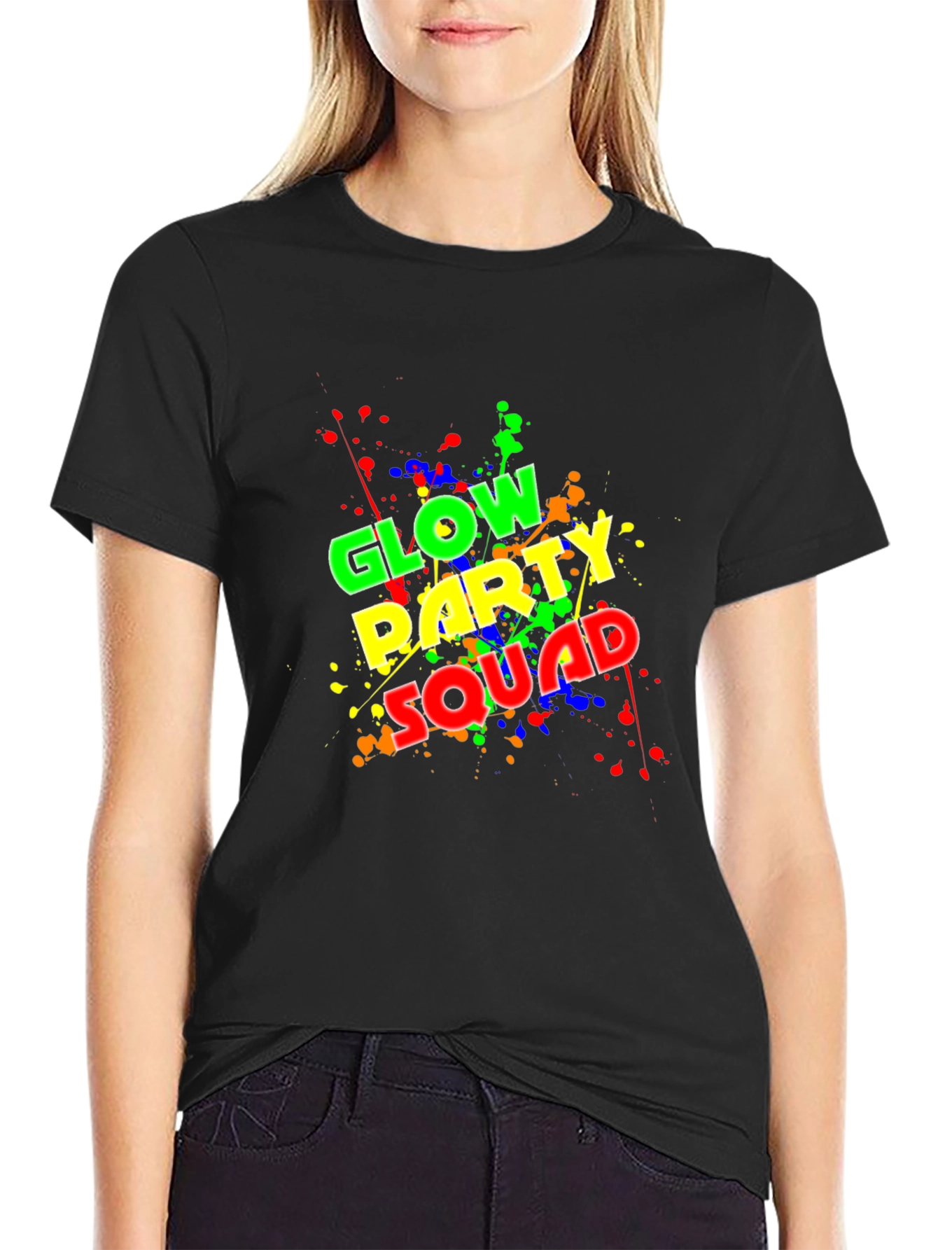 Glow Party Squad T-Shirt - Neon Splash Design