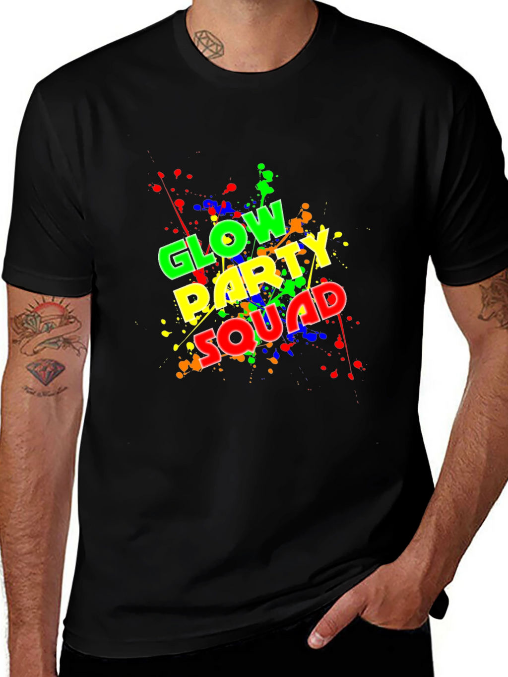 Glow Party Squad T-Shirt - Neon Splash Design