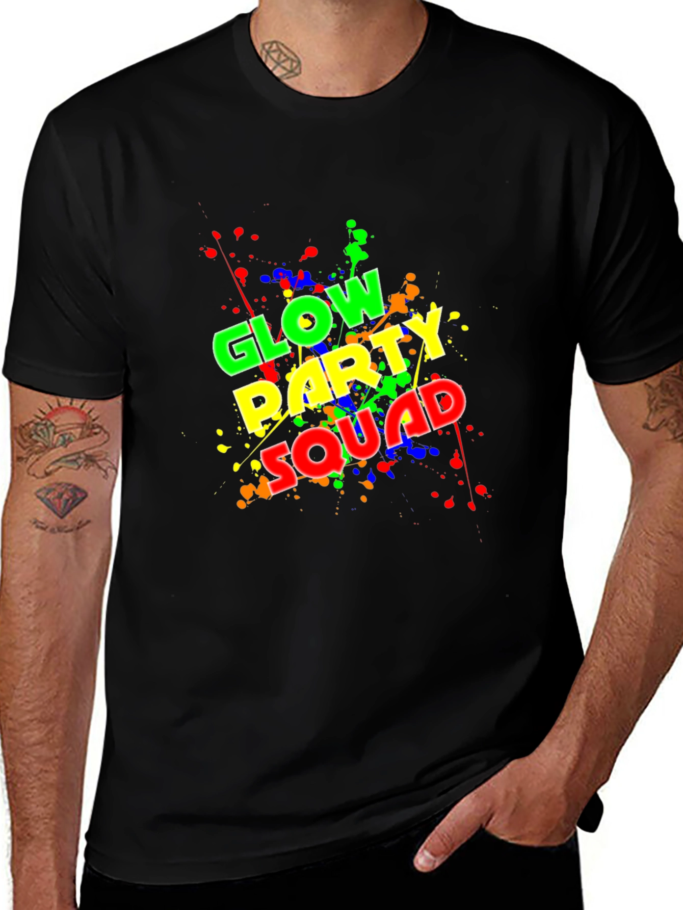Glow Party Squad T-Shirt - Neon Splash Design