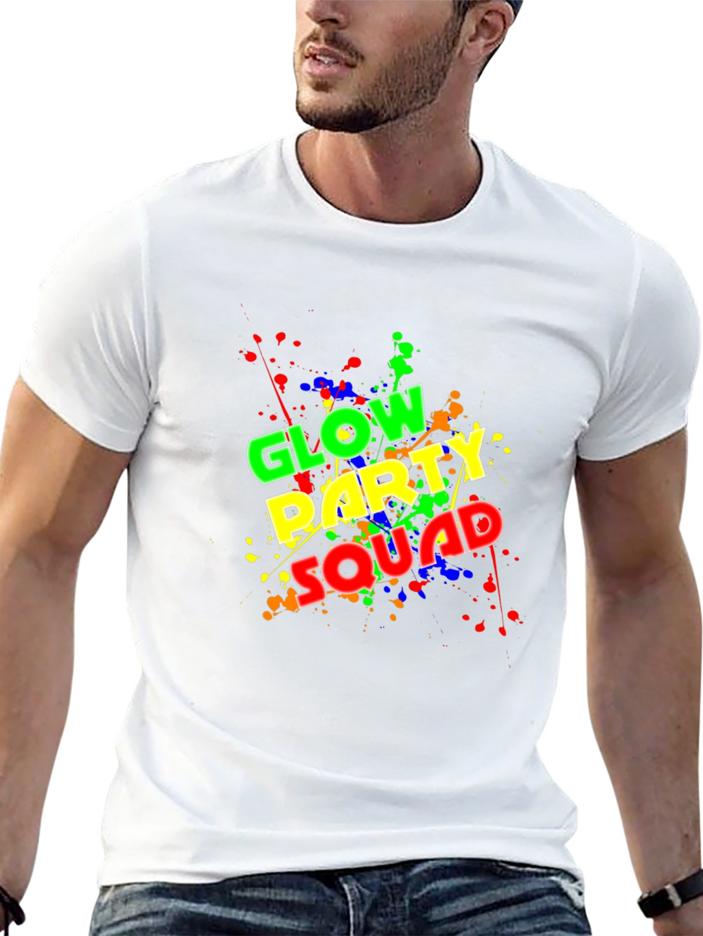 Glow Party Squad T-Shirt - Neon Splash Design