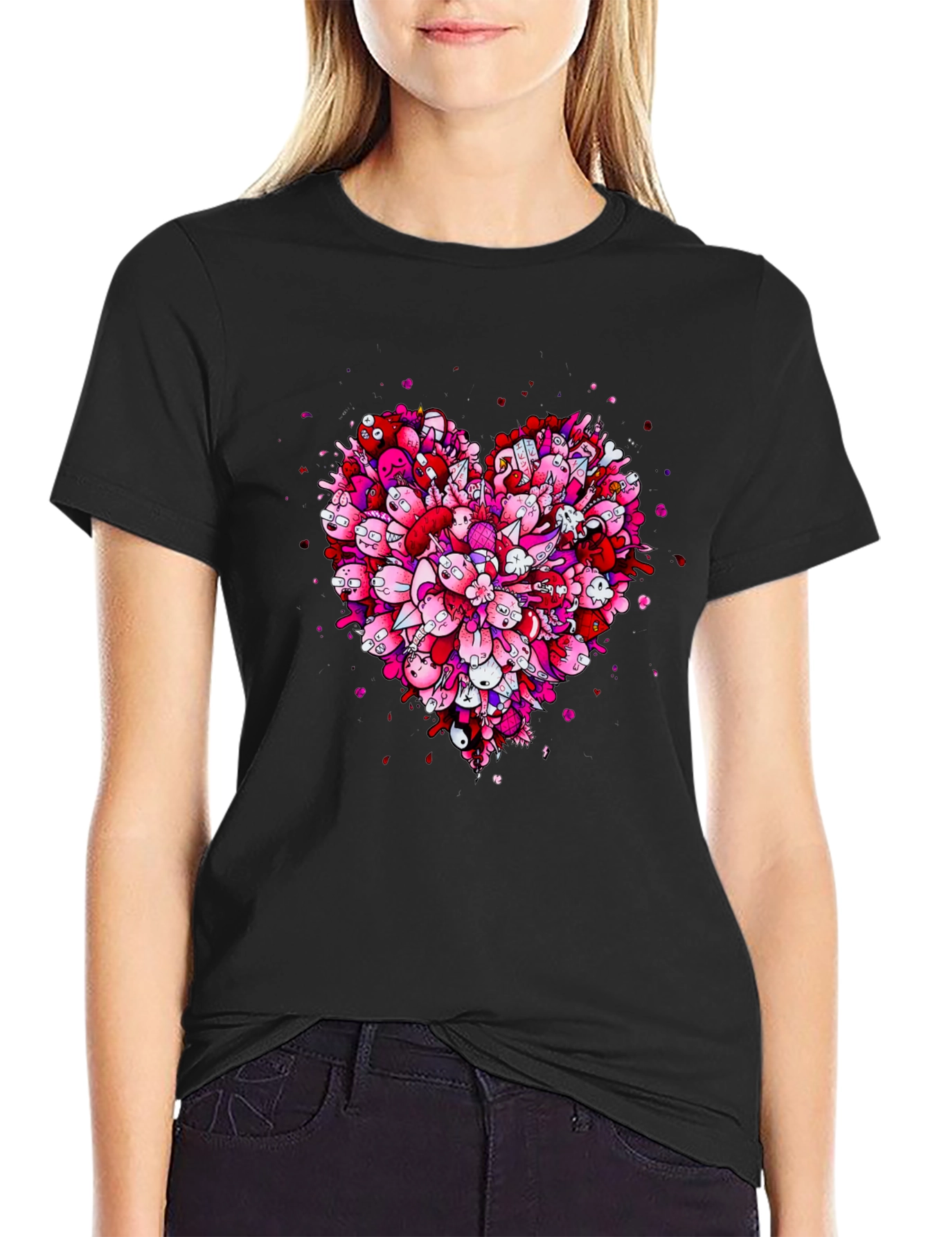 Heart Doodle Black Graphic Tee