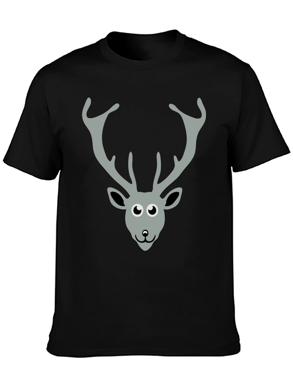 Black T-Shirt with Cartoon Deer Graphic