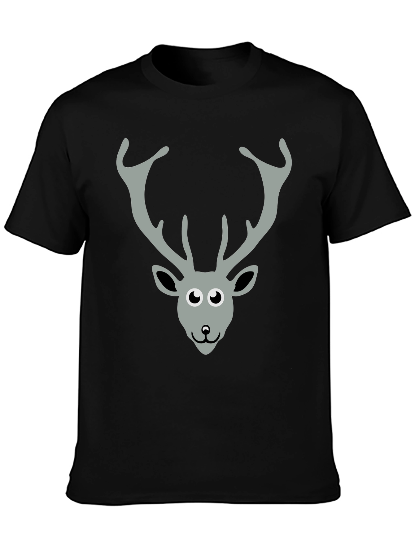 Black T-Shirt with Cartoon Deer Graphic