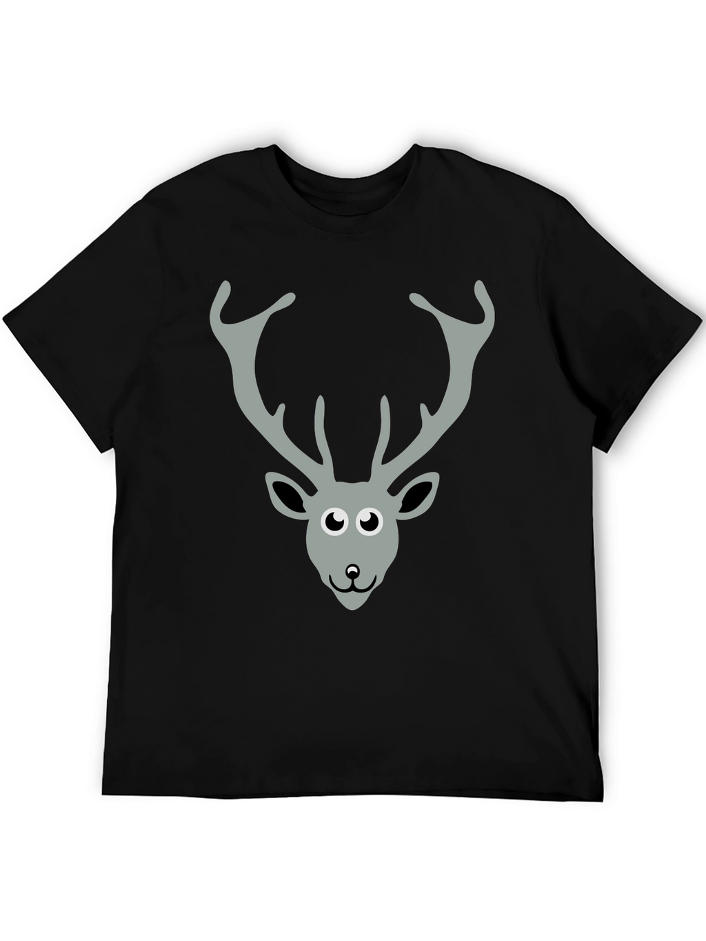 Black T-Shirt with Cartoon Deer Graphic