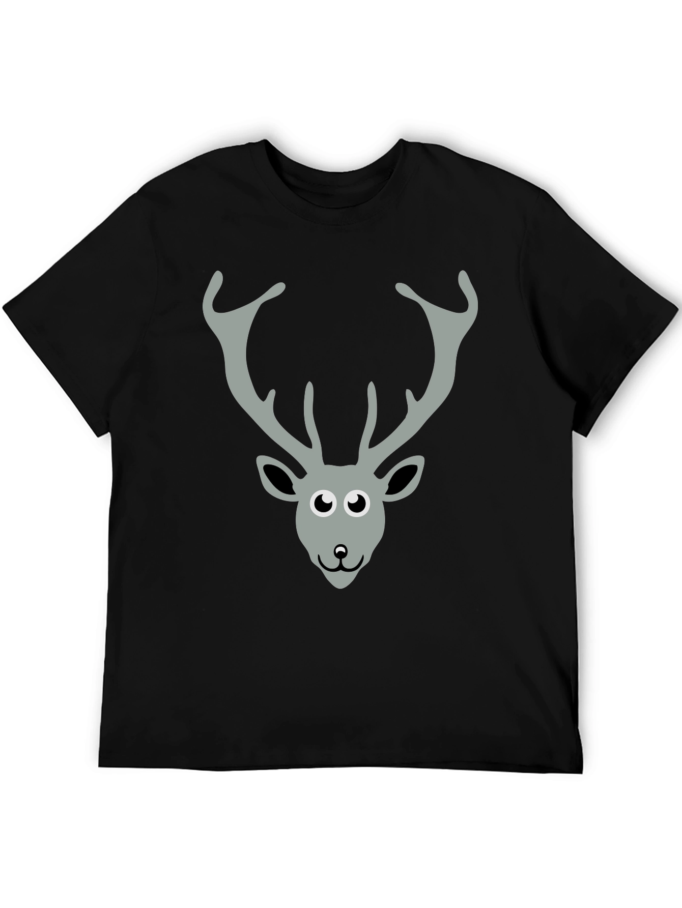 Black T-Shirt with Cartoon Deer Graphic