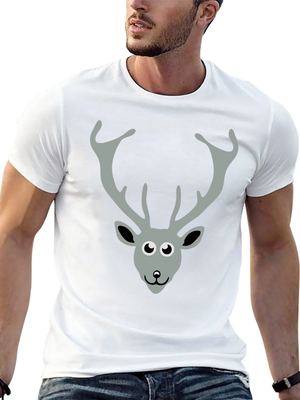Black T-Shirt with Cartoon Deer Graphic