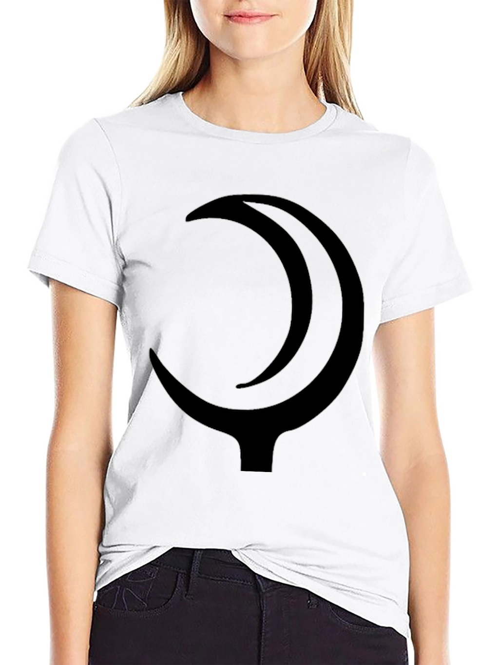 Minimalist Crescent Moon Graphic Black T-Shirt