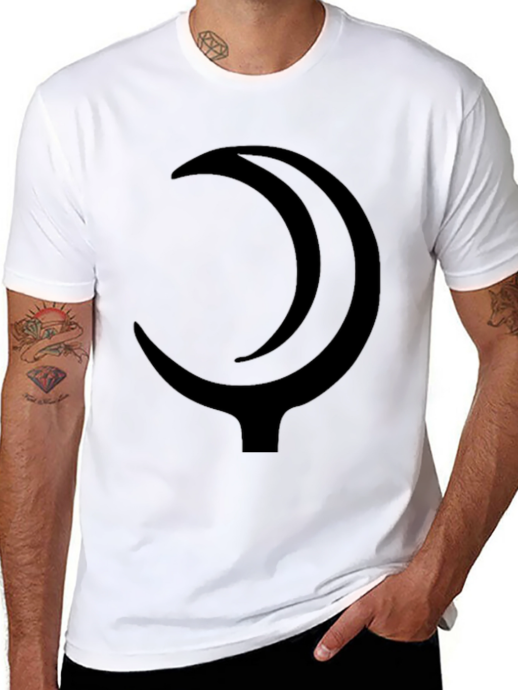 Minimalist Crescent Moon Graphic Black T-Shirt