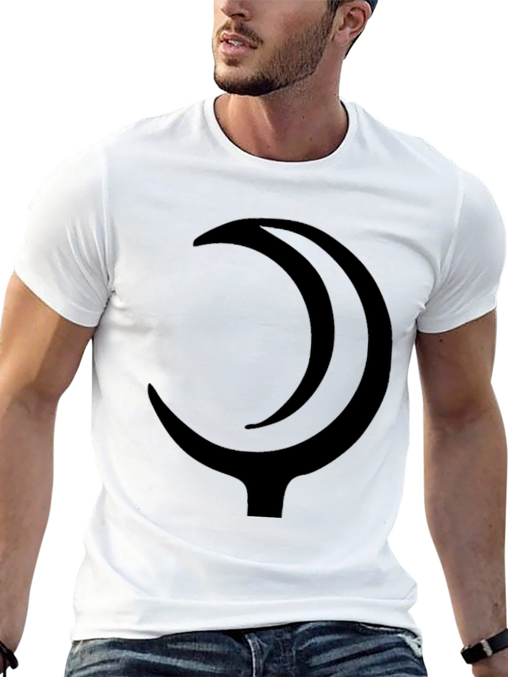 Minimalist Crescent Moon Graphic Black T-Shirt