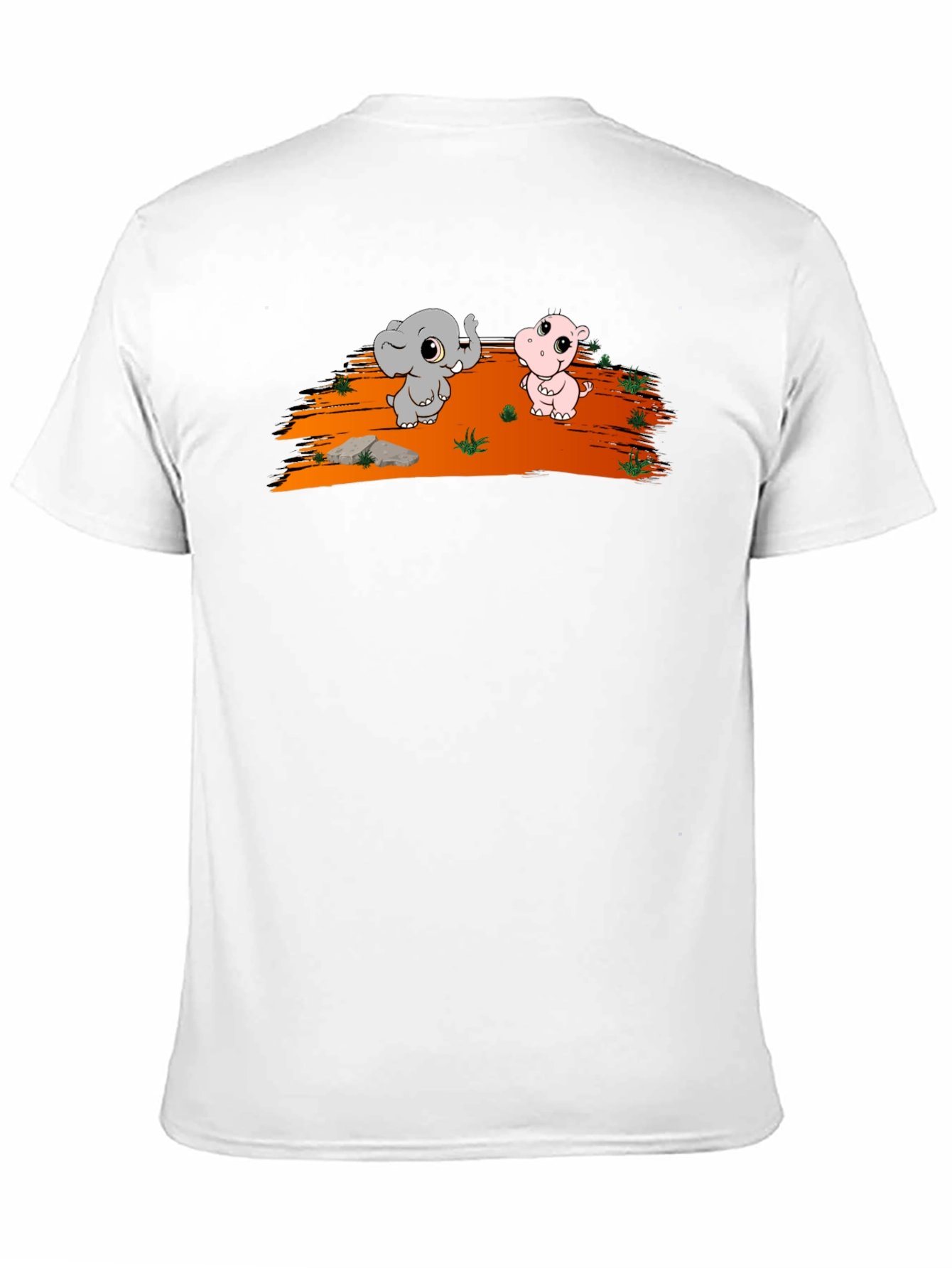 Cartoon Elephant & Hippo Black T-Shirt