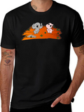 Cartoon Elephant & Hippo Black T-Shirt
