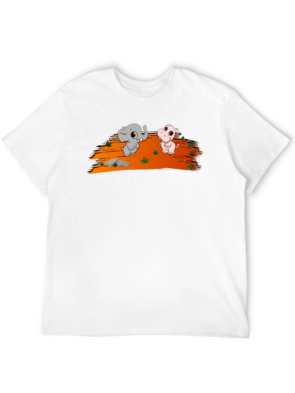 Cartoon Elephant & Hippo Black T-Shirt
