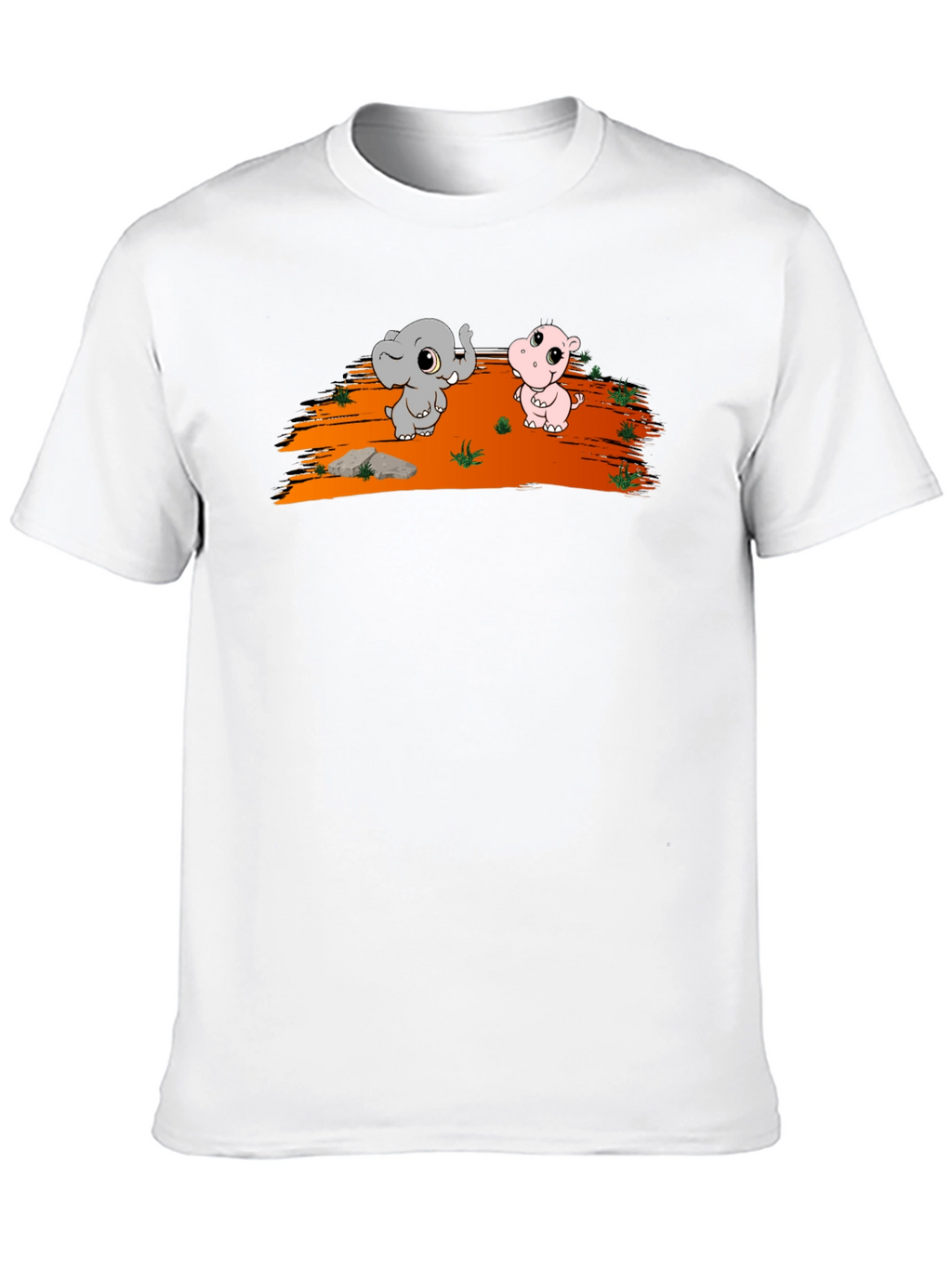 Cartoon Elephant & Hippo Black T-Shirt