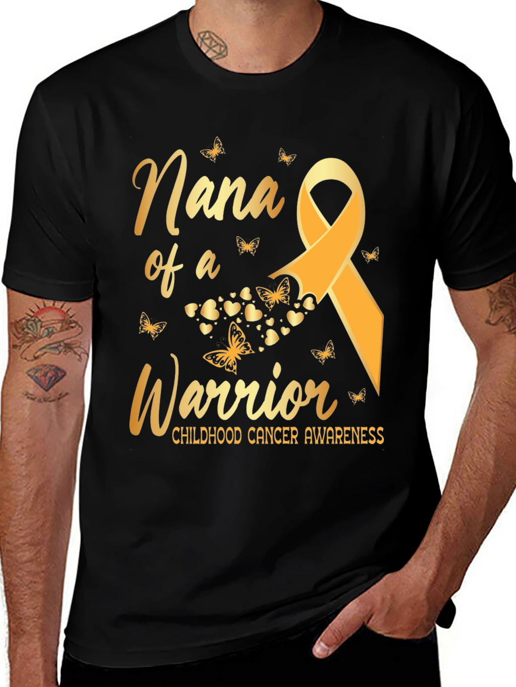 Nana of a Warrior Childhood Cancer Awareness T-Shirt