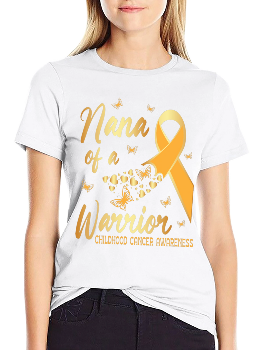 Nana of a Warrior Childhood Cancer Awareness T-Shirt