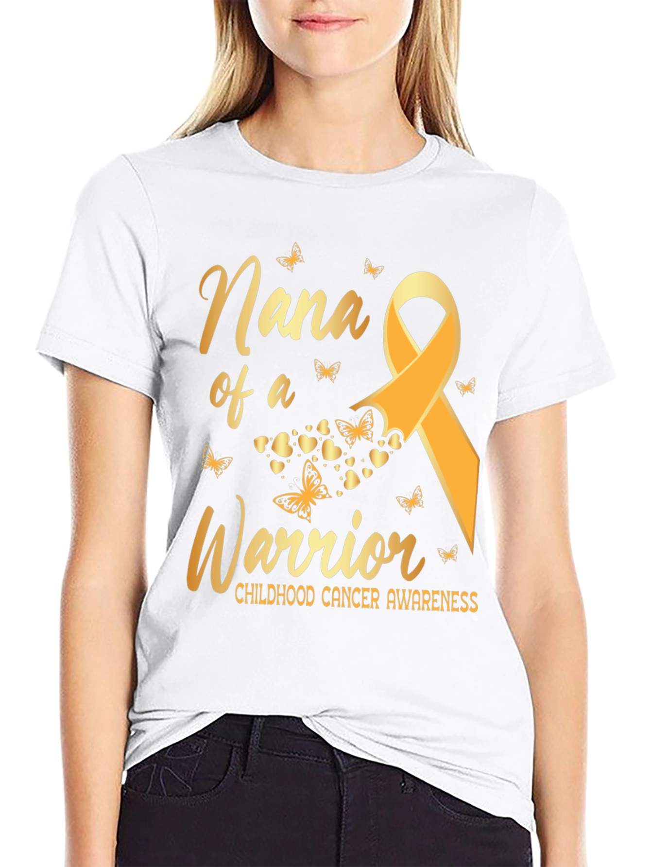 Nana of a Warrior Childhood Cancer Awareness T-Shirt