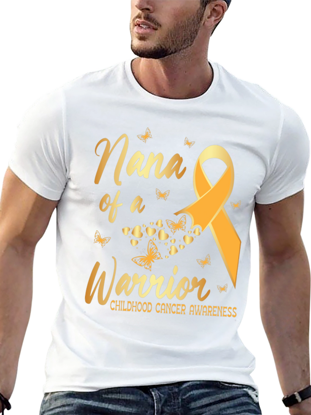 Nana of a Warrior Childhood Cancer Awareness T-Shirt
