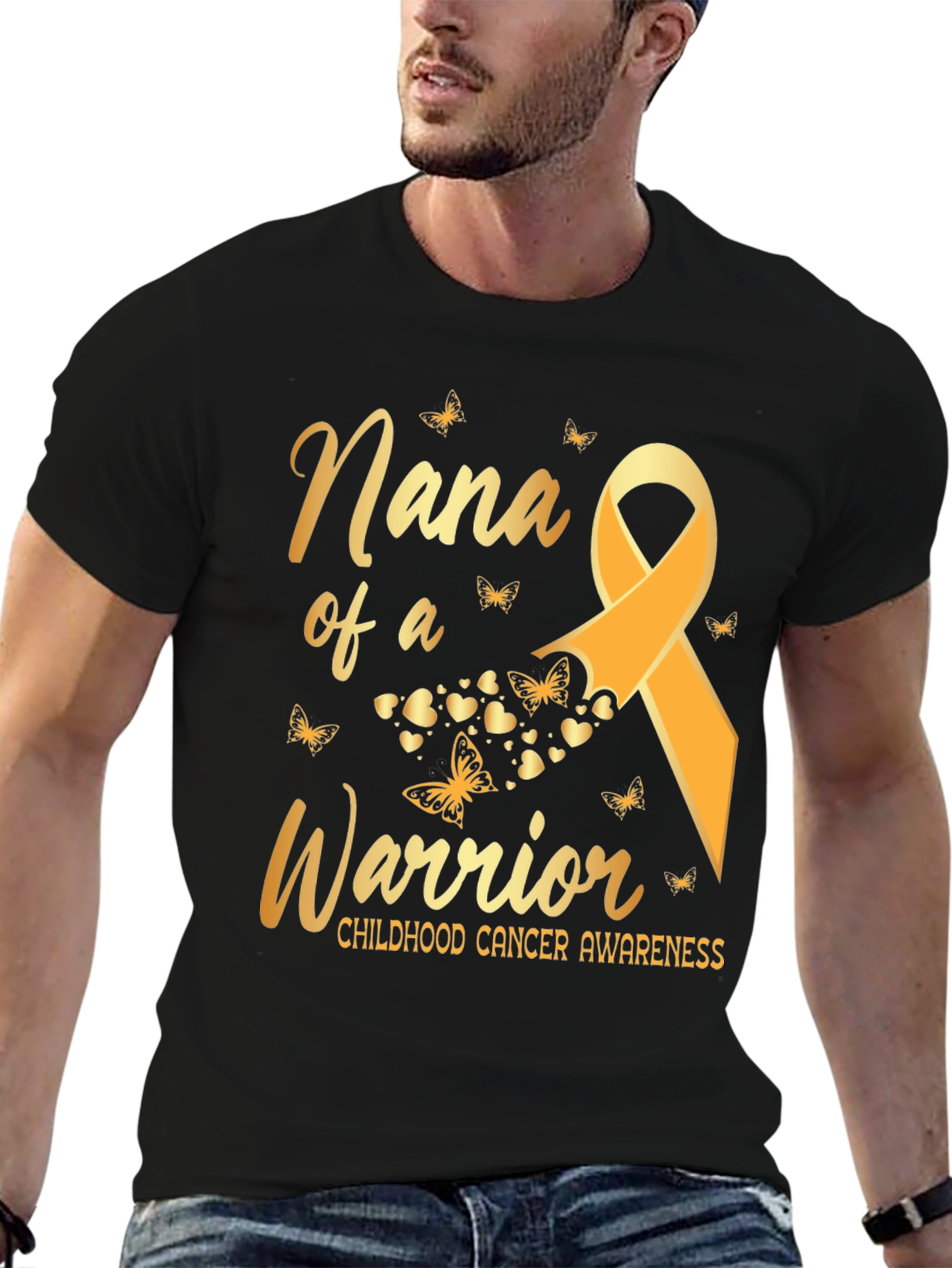Nana of a Warrior Childhood Cancer Awareness T-Shirt
