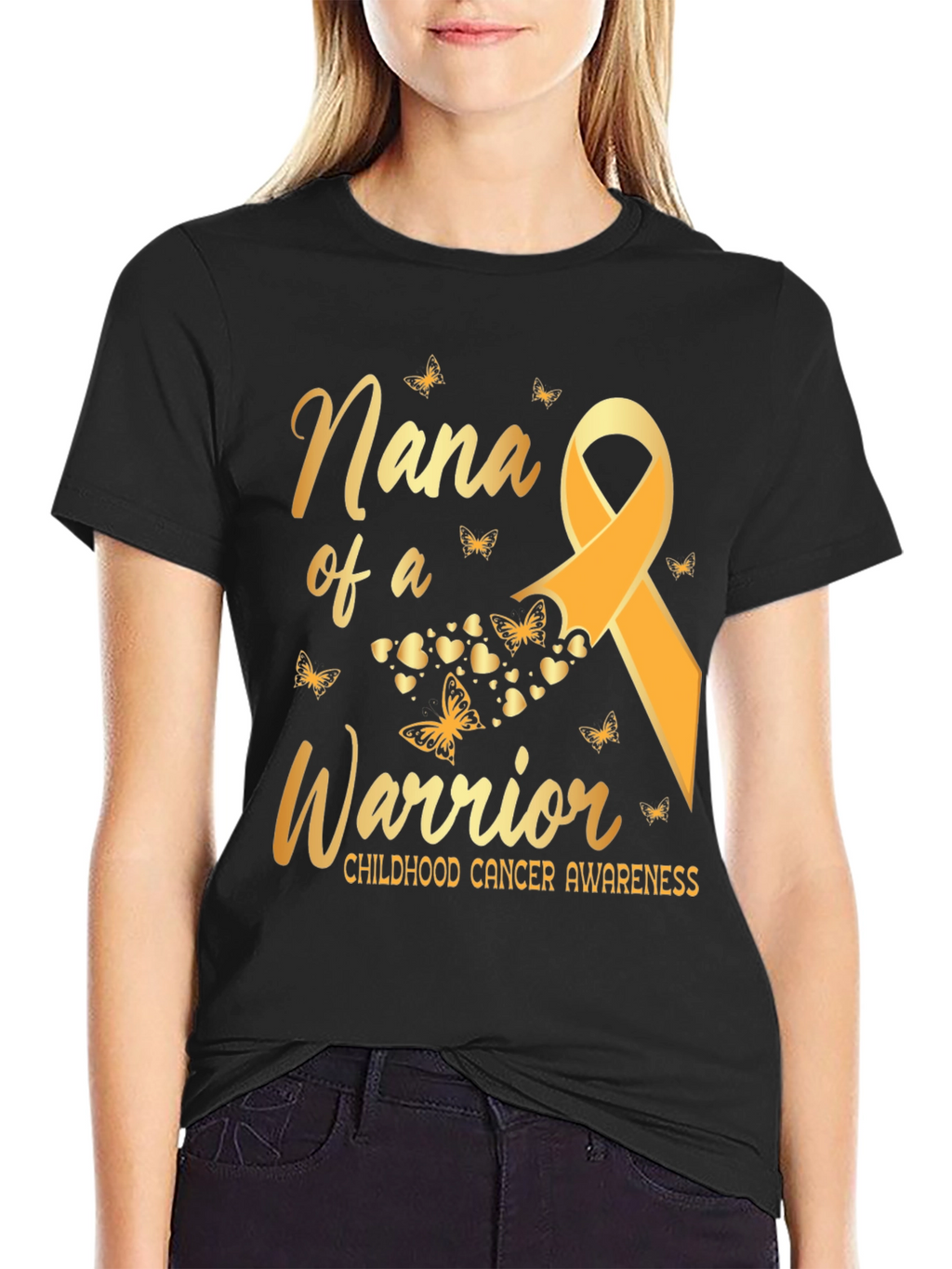 Nana of a Warrior Childhood Cancer Awareness T-Shirt