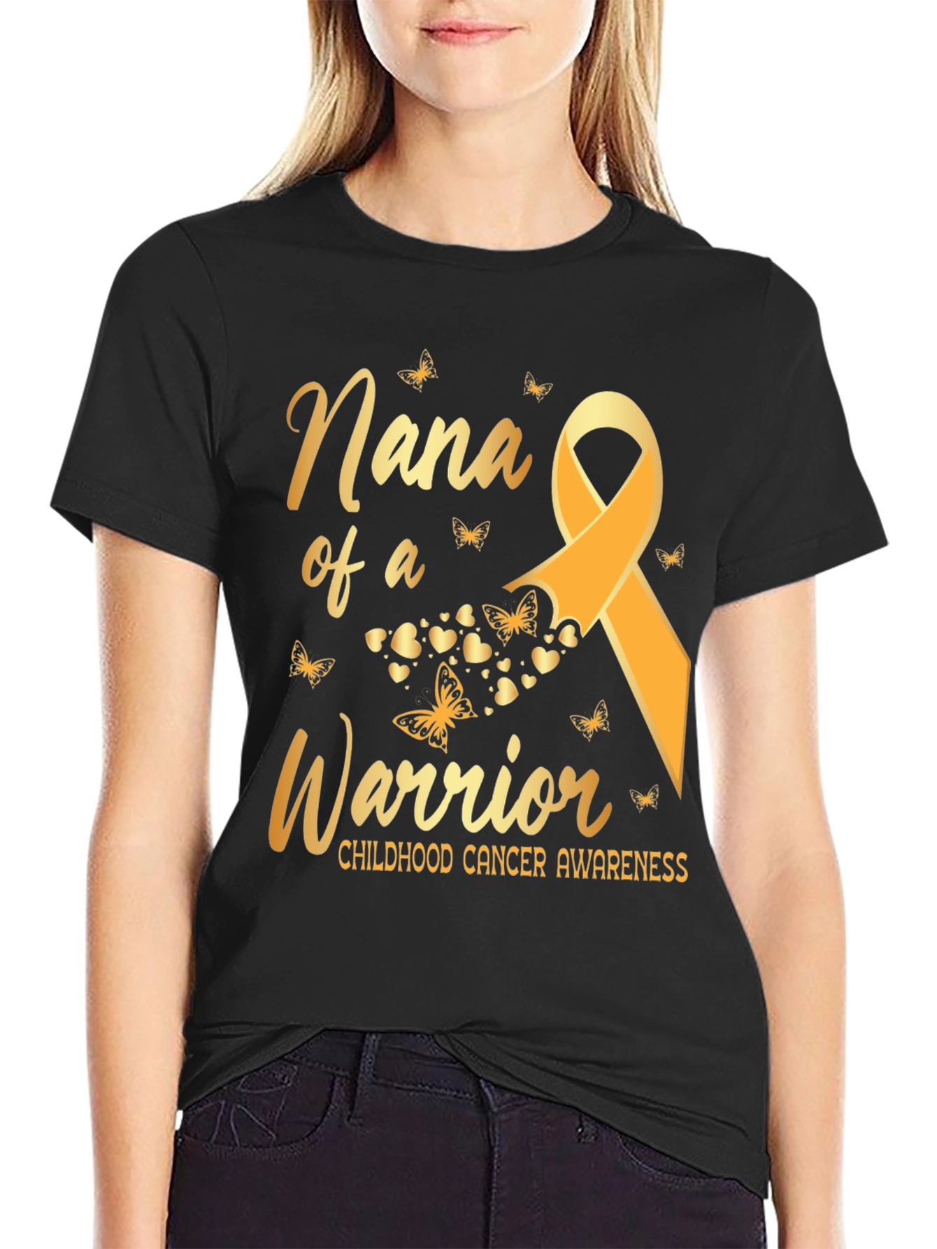 Nana of a Warrior Childhood Cancer Awareness T-Shirt