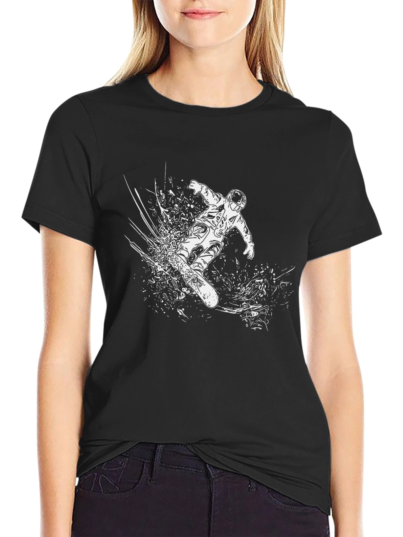 Snowboarder Graphic Tee - Black Cotton Blend T-Shirt