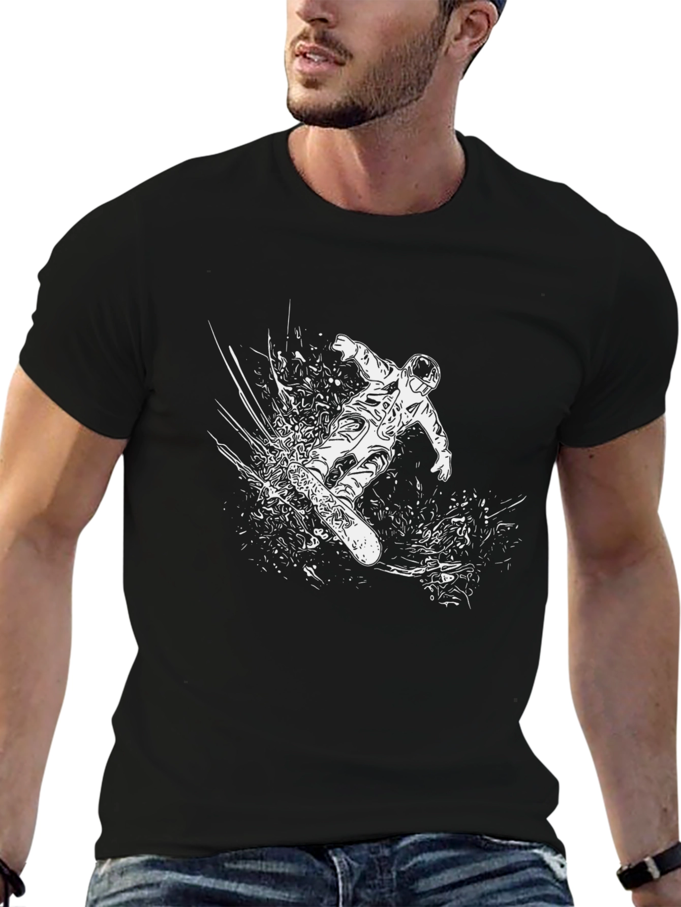 Snowboarder Graphic Tee - Black Cotton Blend T-Shirt
