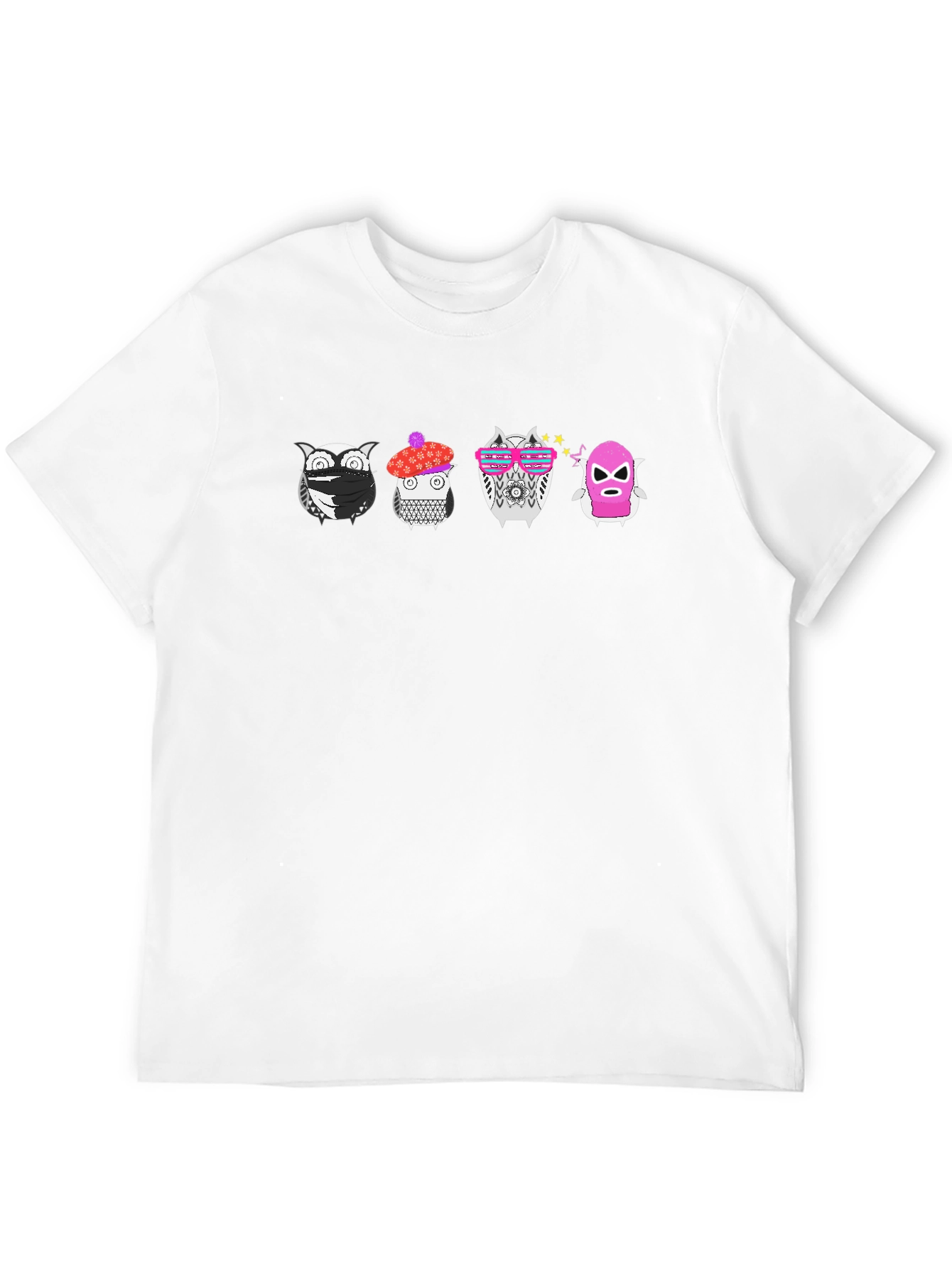 Funky Owls Graphic Tee - Black Crew Neck