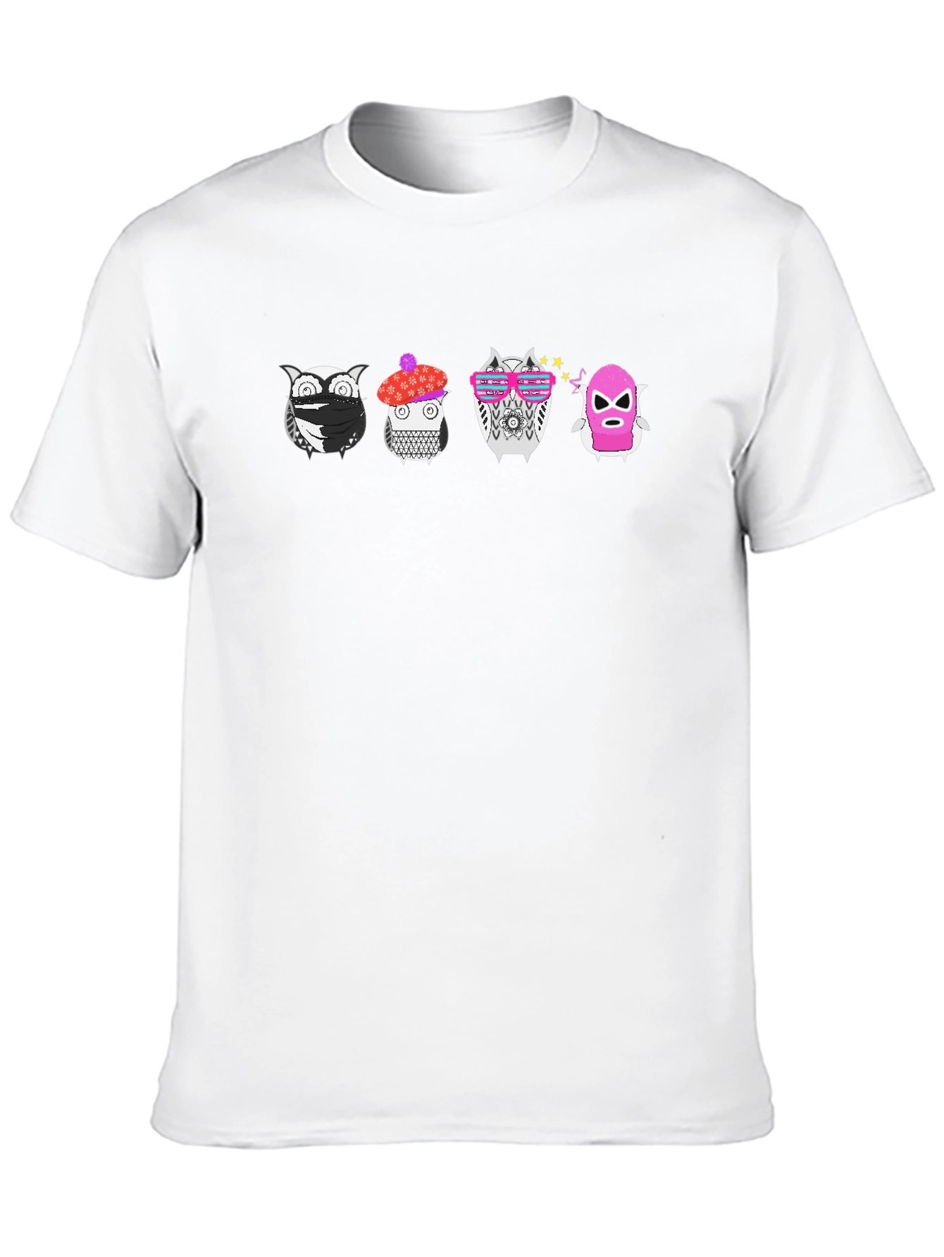 Funky Owls Graphic Tee - Black Crew Neck