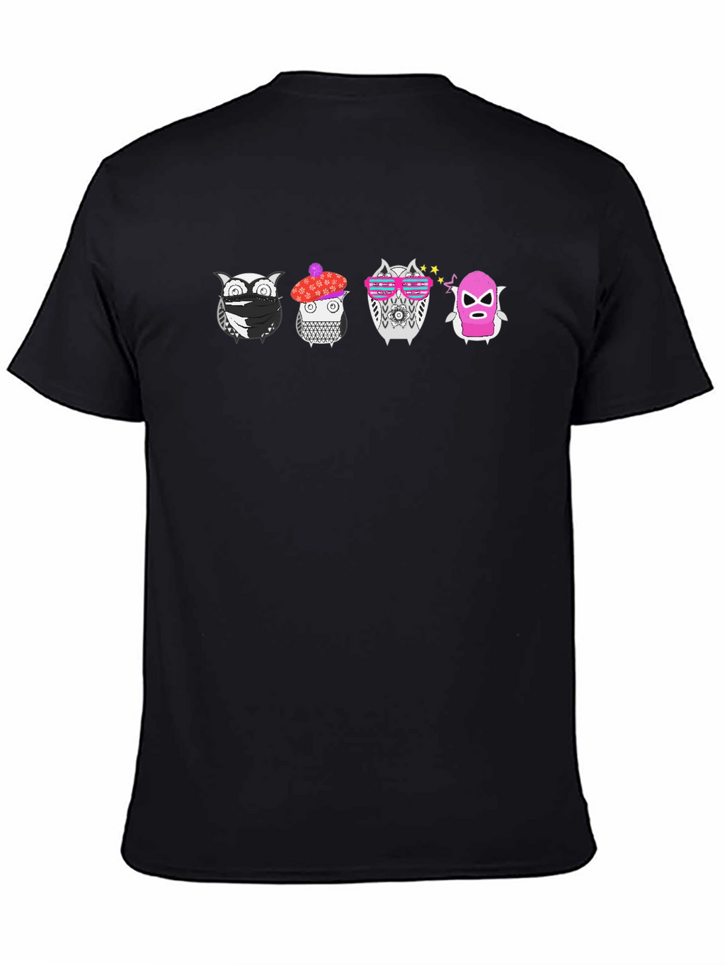 Funky Owls Graphic Tee - Black Crew Neck