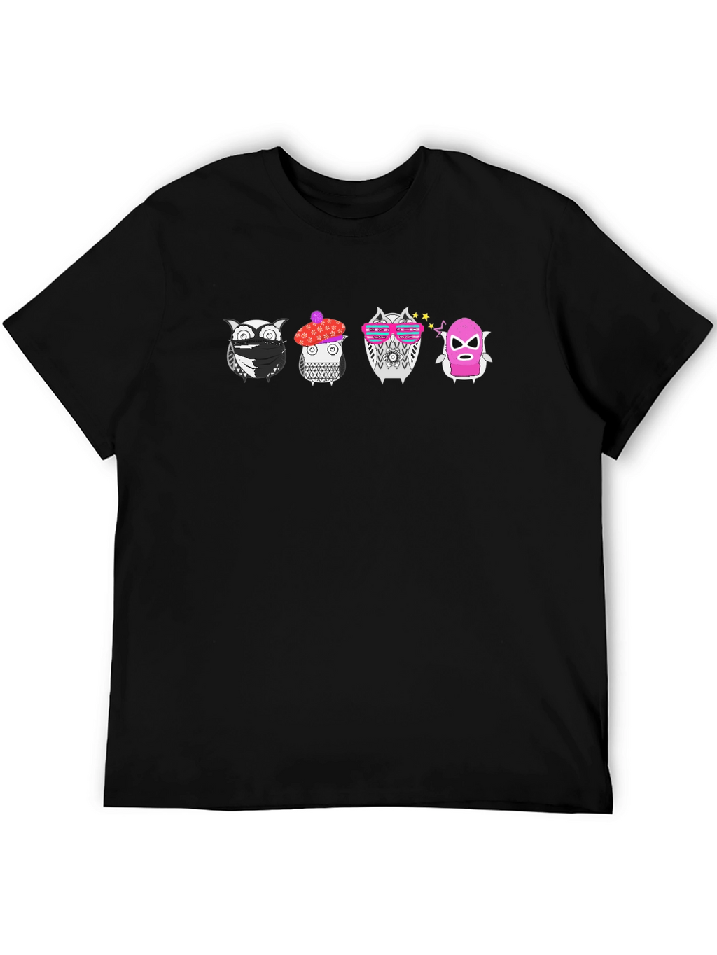 Funky Owls Graphic Tee - Black Crew Neck
