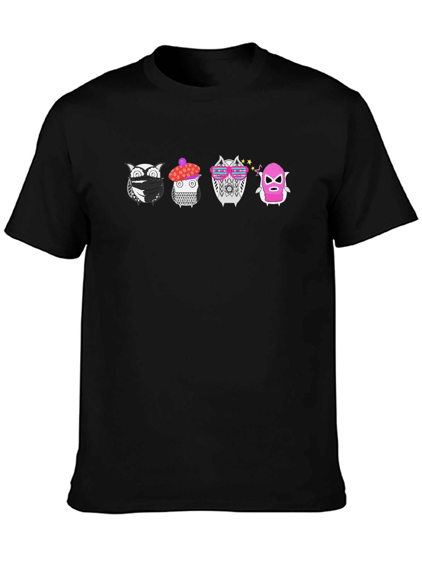 Funky Owls Graphic Tee - Black Crew Neck