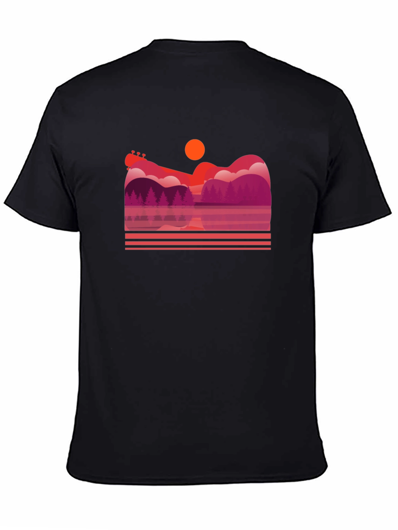 Sunset Guitar Lake Graphic T-Shirt
