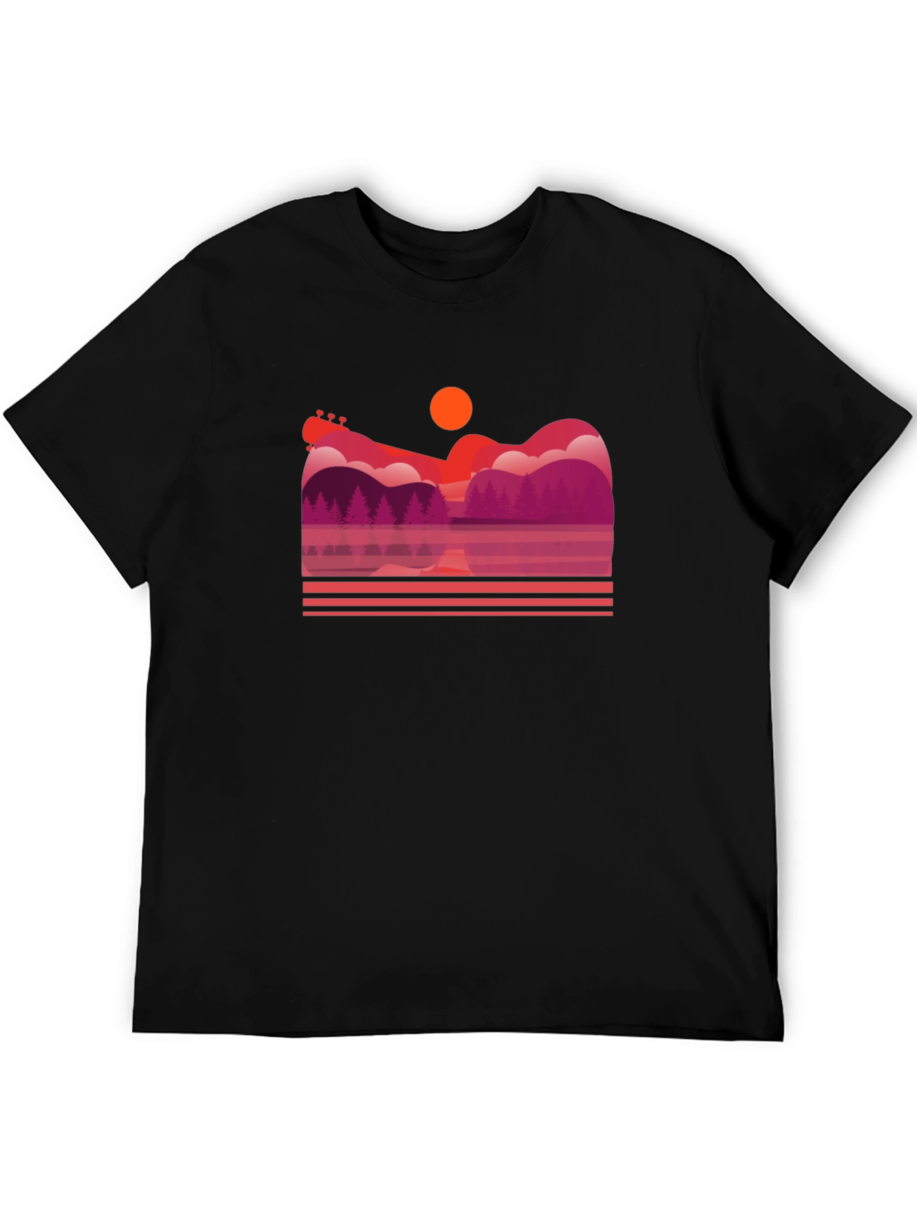 Sunset Guitar Lake Graphic T-Shirt