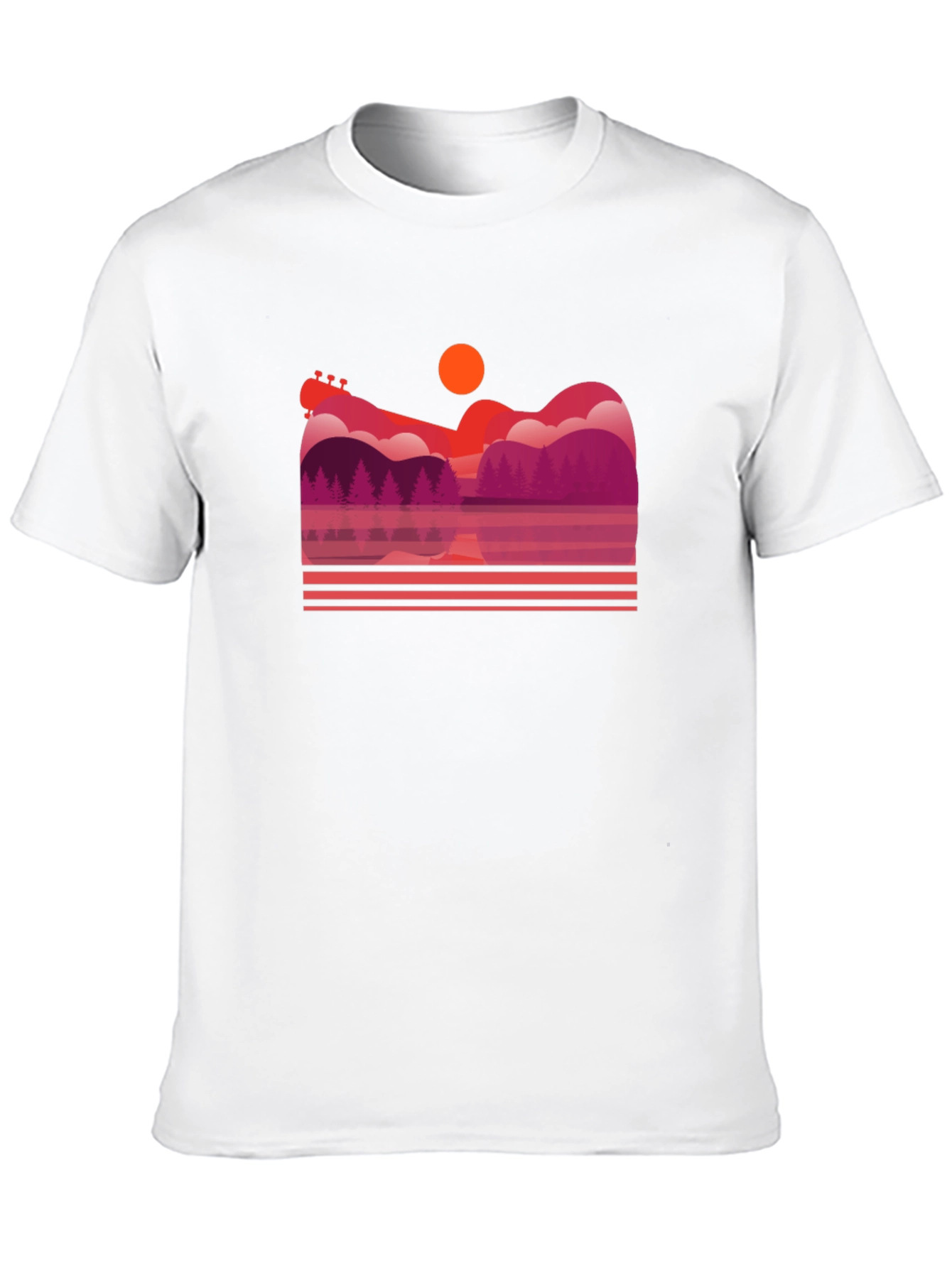Sunset Guitar Lake Graphic T-Shirt